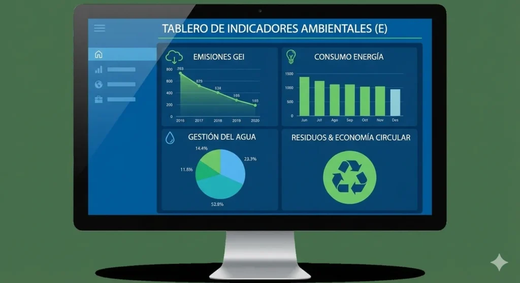 Ilustración del control digital que visualiza datos relacionados con los indicadores ambientales clave
