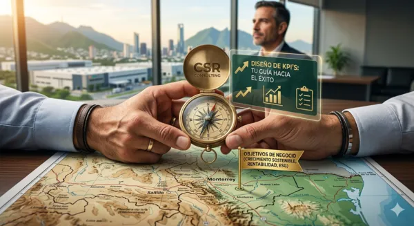 Vista general de una brújula en donde es la guía del diseño de los KPI´s